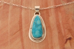 Genuine Kingman Turquoise Sterling Silver Navajo Pendant